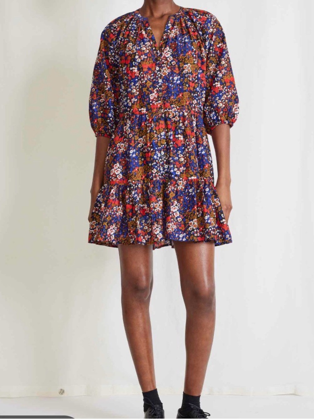 APIECE APART Mini Mitte Floral Silk Blend Dress Ballon Sleeve M CottageCore Boho